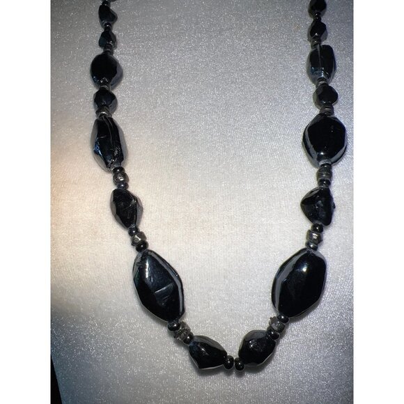 Black Glass Bead Necklace -- 32" - Picture 3 of 14